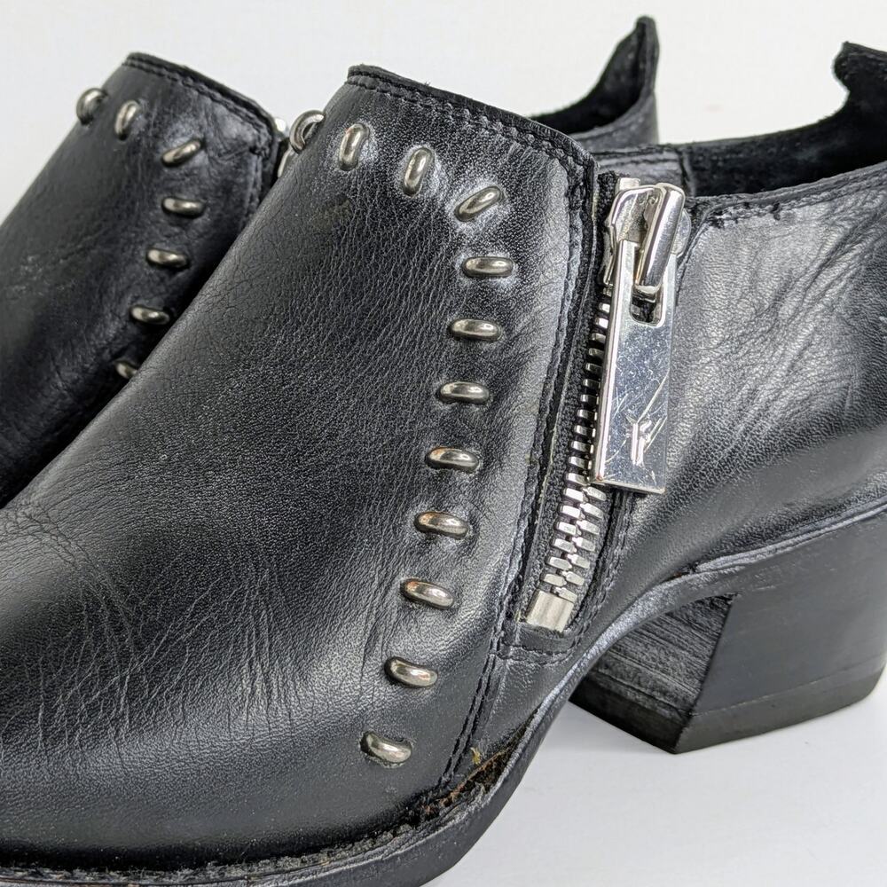 Frye Sacha Shooties 6 Black Leather Silver Stud Ankle Boots Heritage Style - Picture 4 of 16